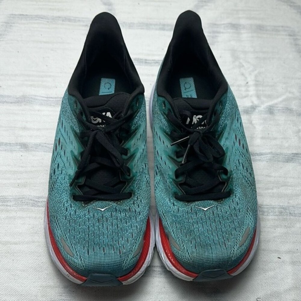 Hoka Clifton 8 Teal and Red Running Shoes sz 9